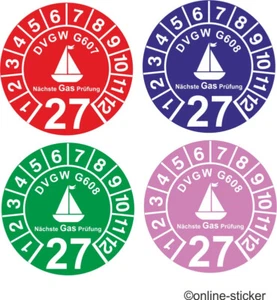 DGVW G608 Prüfplakette Nächste Gas Prüfung  Boot  30 - 37 mm   2027   (1201) - Bild 1 von 5