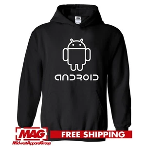 ANDROID BLACK HOODIE Logo Tech Computer Geek Cool Sweatshirt OS Phone Samsung - Picture 1 of 3