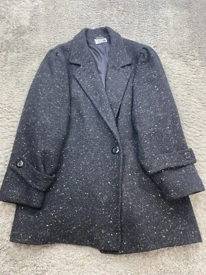 Abrigo Escena Internacional Mujer 12 XL Gris Lana Tweed Largo Trinchera Dinero Antiguo De Colección Foto 1 de 4