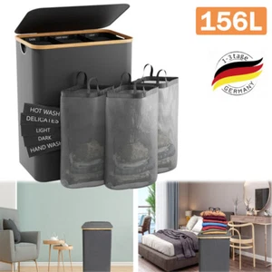 Wäschekorb 3 Fächer, 156L mit Deckel 3 Wäschesäcke und 5 klett waschhinweisen DE - Bild 1 von 15
