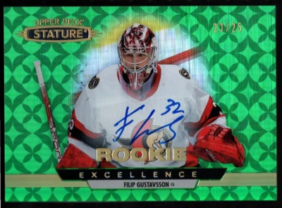 FILIP GUSTAVSSON 2021-22 Upper Deck Stature ROOKIE AUTO Green #/25 Signature RC - Image 1 of 2