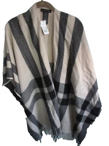 NEW NO TAG Banana Republic Cashmere blend Wrap Erin Plaid Black/Tan One Size LB - Picture 1 of 9
