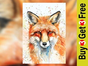 Bold Fox Portrait 5"x7" Print on Matte Paper | Fiery Watercolor Animal Print - Picture 1 of 18