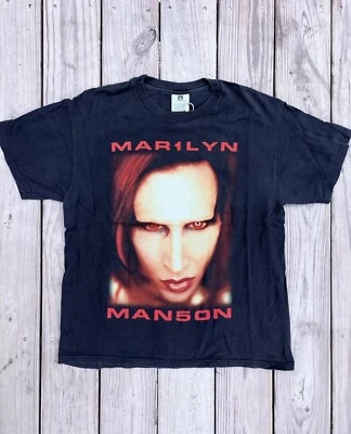Camiseta preta vintage Winterland Marilyn Manson Bigger Than Satan tamanho G anos 90 - Imagem 1 de 4
