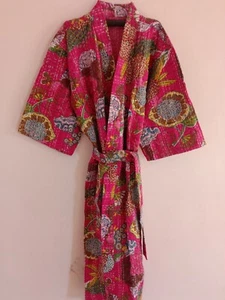 Indian Cotton Kantha Handmade Women Long Kimono Robe Hippie Style Kimono Jacket - Bild 1 von 6