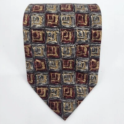 Галстук Liberty of London геометрический 100% шелк абстрактный сделано в США коричневый бордовый винтажный - Изображение 1 из 4