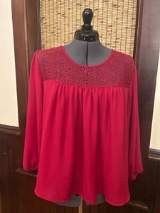 GAP Damen rot transparent klassisch lang Ballonärmel Top Spitzendetail Gr. XL - Bild 1 von 2