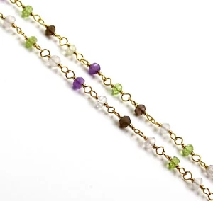 Amethyst Peridot Beads Multi Beads Statement 36"Long Necklace 925 Silver Jewelry - Picture 1 of 4