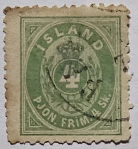 ICELAND CLASSICS RARE 1873 4sk Green OFFICIAL. 400€. SGO1 - Bild 1 von 3