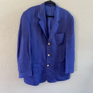 Jhane Barnes Blazer Mens 40 Blue  Linen Rayon Sport Coat Gold Button Italy 50 - Picture 1 of 12