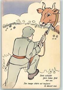 39496564 - Soldat Humor Karikatur Kuh Militaer Schweiz