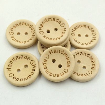 Craft 15/20/25mm Natural Wooden Buttons - Handmade Round 2-Hole Sewing Buttons - Image 1 of 4