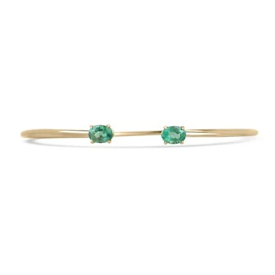 1.80tcw Natural Bright Oval Cut Emerald Toi et Moi Cuff Bangle Bracelet 14K — 第 1/4 张图片