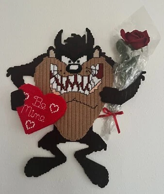 Looney Tunes Tasmanian Devil Taz Handmade Plastic Canvas "Be Mine" Wall Hanging  - Image 1 of 4