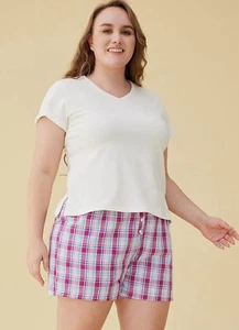 Women’s XXL Sleep Shorts Plaid Cotton Boxer Pink Elastic Waist Latuza NWOT - Picture 1 of 4