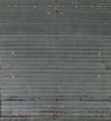 Silk Area Rug 8x8 ft. Striped Gabbeh Square Oriental Handmade Living Room Carpet - Image 1 of 4