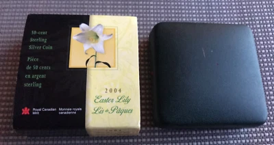 CANADA 50 CENTS COIN 2004 SILVER GOLD PLATED EASTER LILY IN ORIGINAL CASE - Image 1 of 3