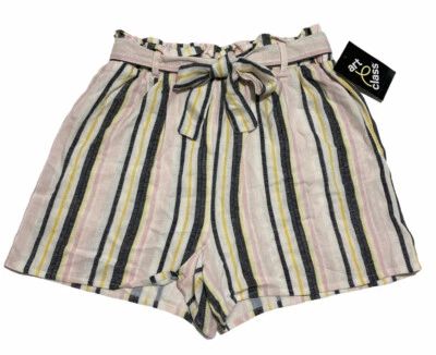 Pantalones Cortos Niñas Clase Artística Talla M 7/8 Multicolor Rayas Corbata Cinturón Pull On Foto 1 de 4