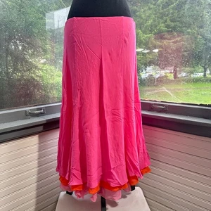 Lauren Ralph Lauren Pink Silk Skirt Layered Orange Trim Women's Size 12 boho - Picture 1 of 7