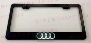 Audi Quattro Laser Engraved Stainless Steel Matte Black License Plate Frame - Picture 1 of 3