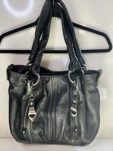 B. Makowsky schwarze Leder Hobo Schultertasche Handtasche Leopardenmuster Futter - Bild 1 von 15