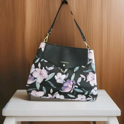 Liz Claiborne Bolso de Hombro Cartera Negro Rosa Floral Romántico Imitación Cuero Cartera Foto 1 de 4