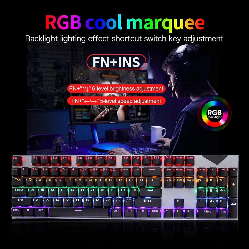WageGee Gaming Gamer LED RGB Backlit USBWired Mechanical Keyboard For Windows PC - Image 1 of 4