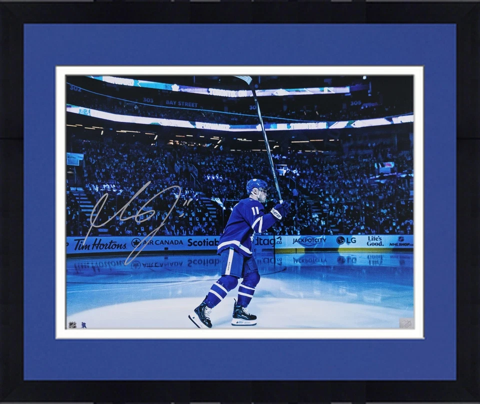 Framed Max Domi Toronto Maple Leafs Signed 16" x 20" Blue Jersey Intro Photo - Image 1 of 1