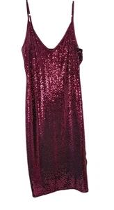 Express Med Burgundy Red Sequin Slip Dress Spaghetti Strap Holiday Party Dress - Picture 1 of 6