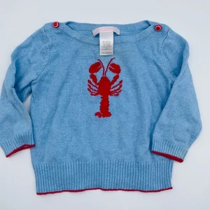 Usado en Excelente Condición Janie & Jack Bebé Langosta Suéter Azul Rojo Tejido Botón Hombro 6-12 Meses - Imagen 1 de 5