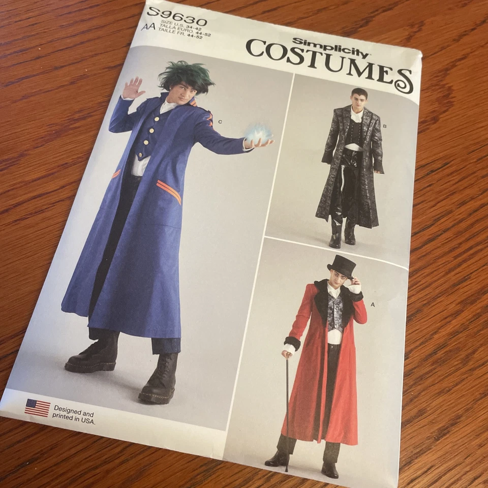 S9630 Simplicity Costumes Sz 44-52 Uncut Men's Costume Coats