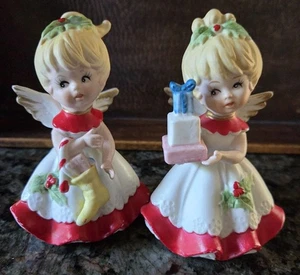 Juego De 2 Estatuillas De Colección Homco Ángeles Navidad Medias Regalos 5402 Cerámica - Imagen 1 de 10