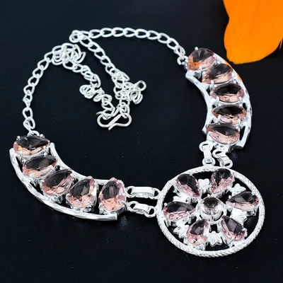 Collana In Argento Sterling 925 Fatta A Mano Con Gemma Morganite 18" - Immagine 1 di 4