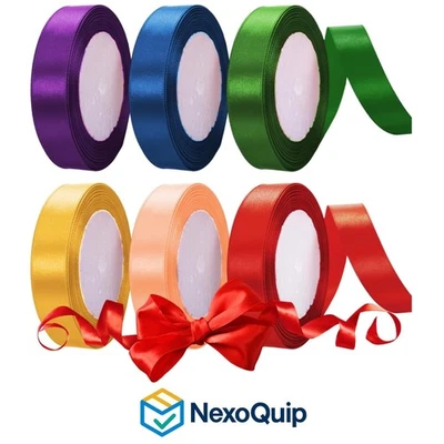 6 Farben Satinband Polyester 22m Geschenkband Stoff Hochzeit Basteln Dekoration - Bild 1 von 4