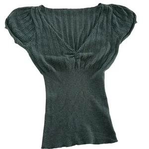 Halogen Top Womens Small Green Sparkle Knit V Neck Fitted - Picture 1 of 6