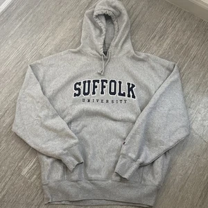Vintage Champion Suffolk University Pullover Gray Hoodie Sweatshirt Size XL - Picture 1 of 12