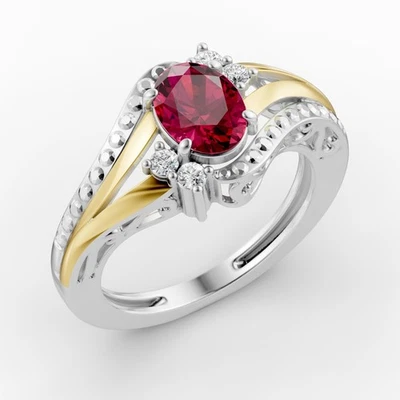 925 Silver 10K Gold Red Ruby July birthstone Ring in Sterling Silver - Image 1 of 4