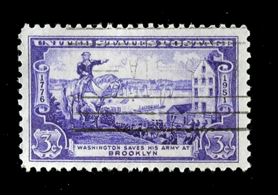 Sello de Estados Unidos Sc 1003 Washington salva a su ejército en Brooklyn 3 centavos 1951 usado NG Foto 1 de 2