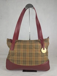 BURBERRY Vintage Haymarket Leather Classic Nova Check Beige Tote Charm BAG - Picture 1 of 15