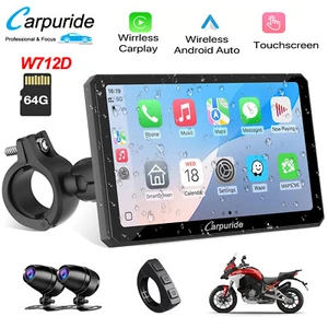 Carpuride W712D Wireless Moto Stereo Carplay Android Auto Waterproof Touchscreen - Picture 1 of 9