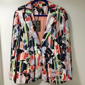 DG2 Diane Gilman Stretch Crepe Blazer Printed Striped Floral XL NEW 687-782 - Picture 1 of 4