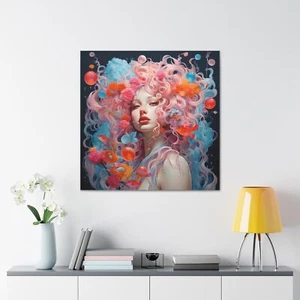 Leinwand Wandbild - Regenbogenhaarige Frau Leinwandbild, buntes Kunstwerk - Bild 1 von 17