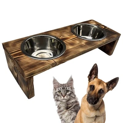 Futterstation Doppelnapf Holz Ständer Hundenapf Katzennapf Hundebar Pet 12,5cm M - Bild 1 von 4