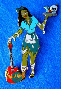 SYDNEY HALLOWEEN ZOMBIE FLESH EATING SERVER GIRL 2001 Hard Rock Cafe PINS LE - Picture 1 of 1