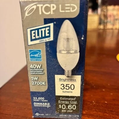 NEW TCP Elite LED5E12B1127K LED Dimmable 40W Candelabra 2700K 350 Lumens Lights - Image 1 of 4