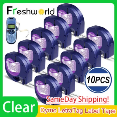 FRESHWORLD 10PK Label Tape 12267 12mm Clear Replace Dymo LetraTag Refill LT100T 100H XM XR