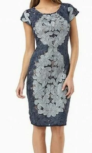 NEW JS Collections Blue Sheath Floral Soutache dress size 12 #D3309 - Picture 1 of 7