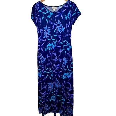 Maxi Vestido Coldwater Creek Azul Marino Floral Manga Corta Talla Pequeña Vibrante Foto 1 de 4