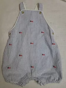 NWT Janie & Jack Boys Seersucker Bubble Romper Shortall 18-24M USA 4th July Flag - Picture 1 of 9