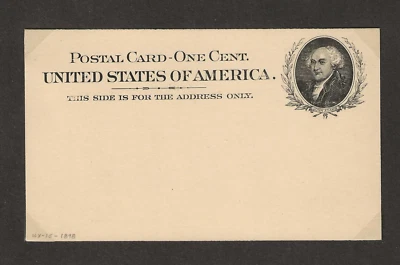 US Scott #UX15 unused 1898 1c black John Adams Postal card, sound good corners - Image 1 of 2